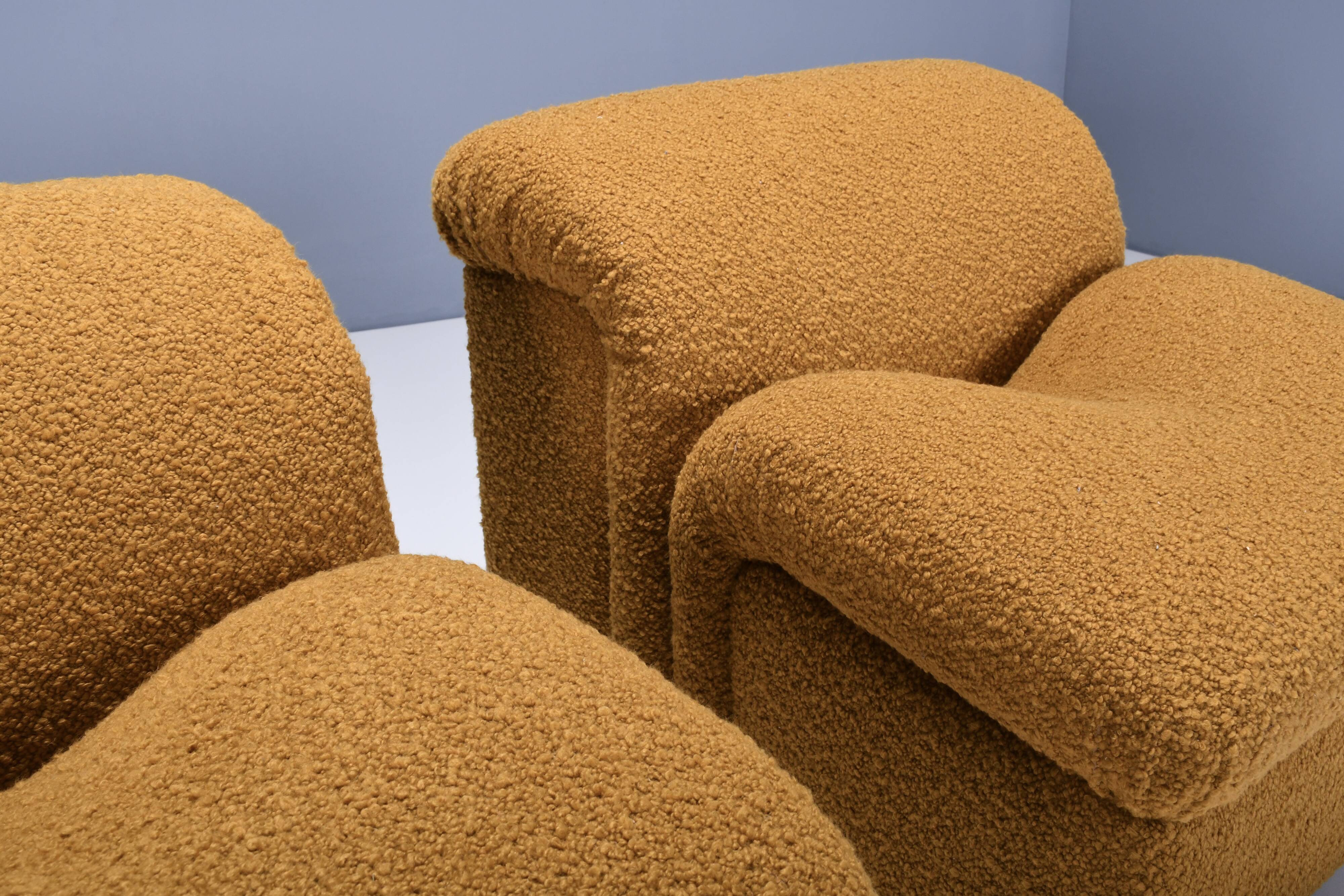 Exceptional Set of Two Bouclé 'Onda' Lounge Chairs by MetalArte, 1970s