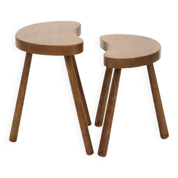 Tables gigognes en bois vintage en forme de rein – Bois massif
