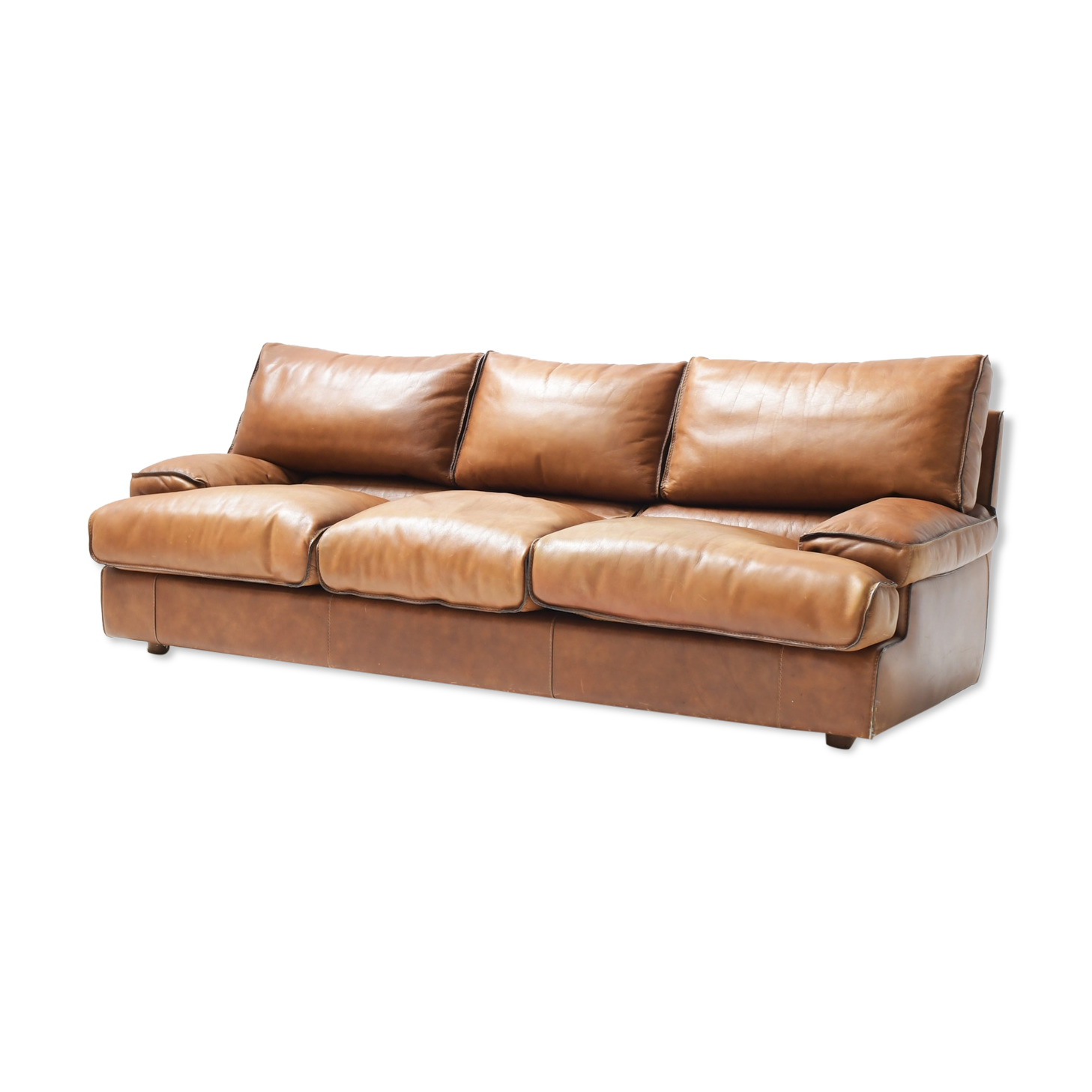 Cross 0302 cognac leather sofa by  Roche Bobois France