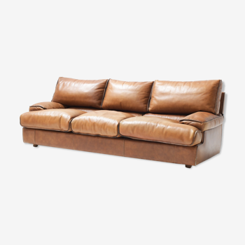 Cross 0302 cognac leather sofa by  Roche Bobois France