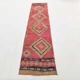 Pink & Beige Tribal Motifs Vintage Runner Rug, 63x295 Cm