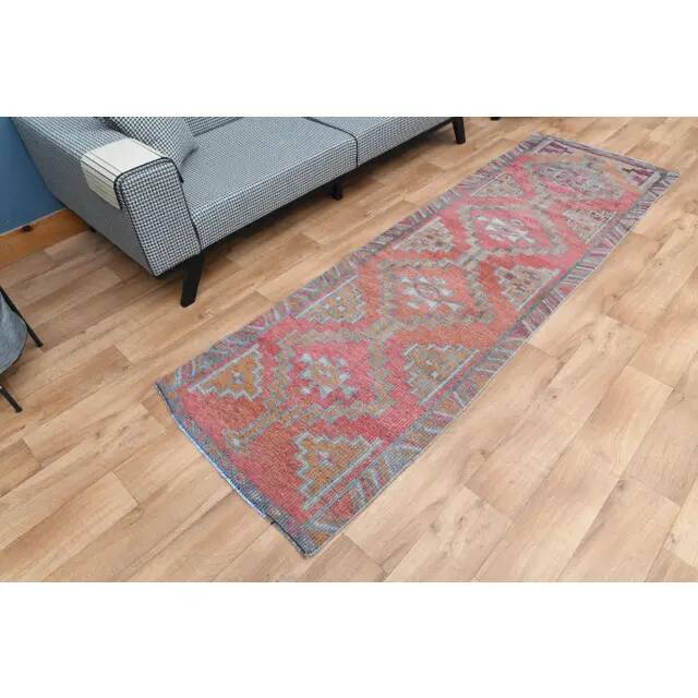 1970s Turkish Oushak Handmade Wool Cotton Orange Area Rug 86x284