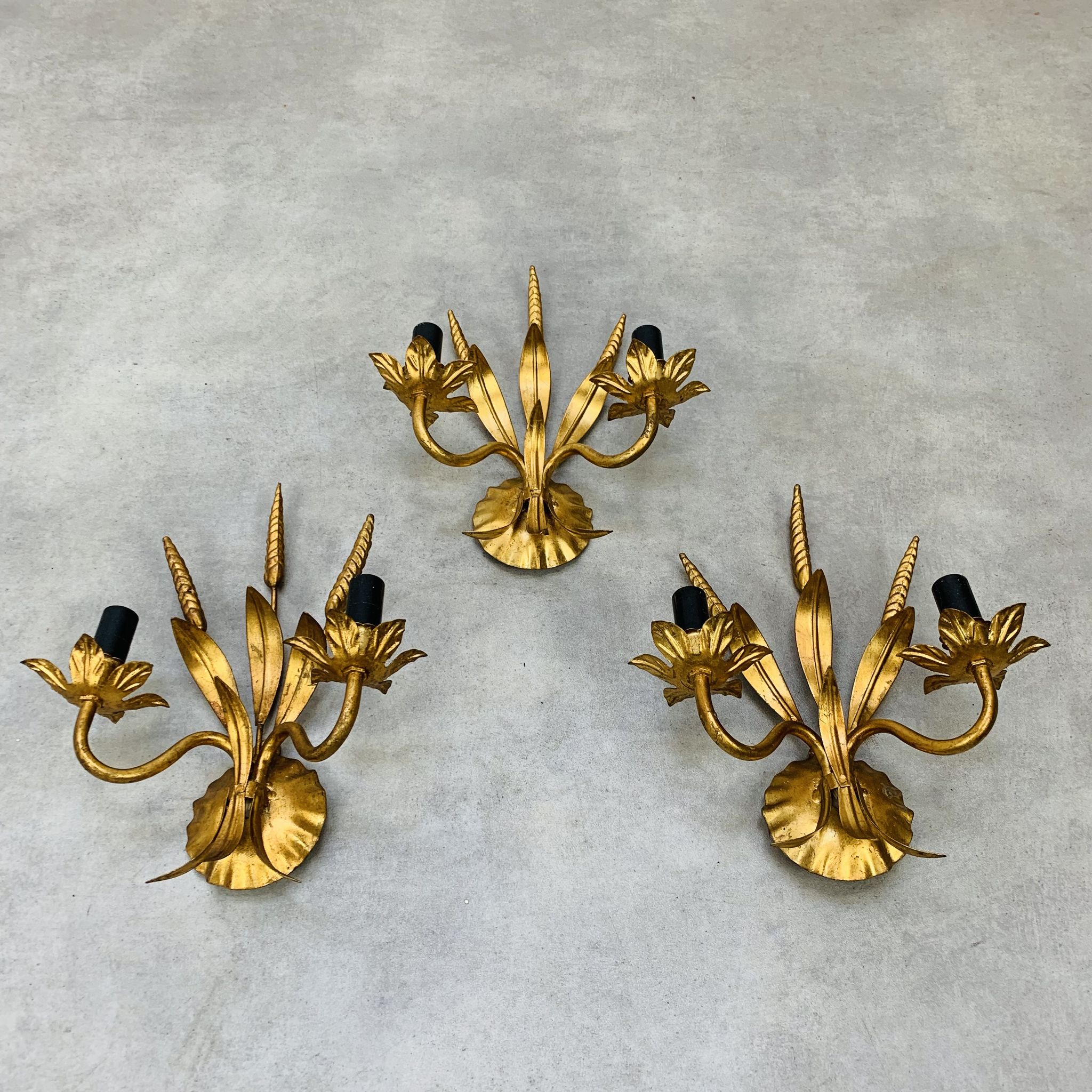 3 wall lamps ear of wheat golden foliage