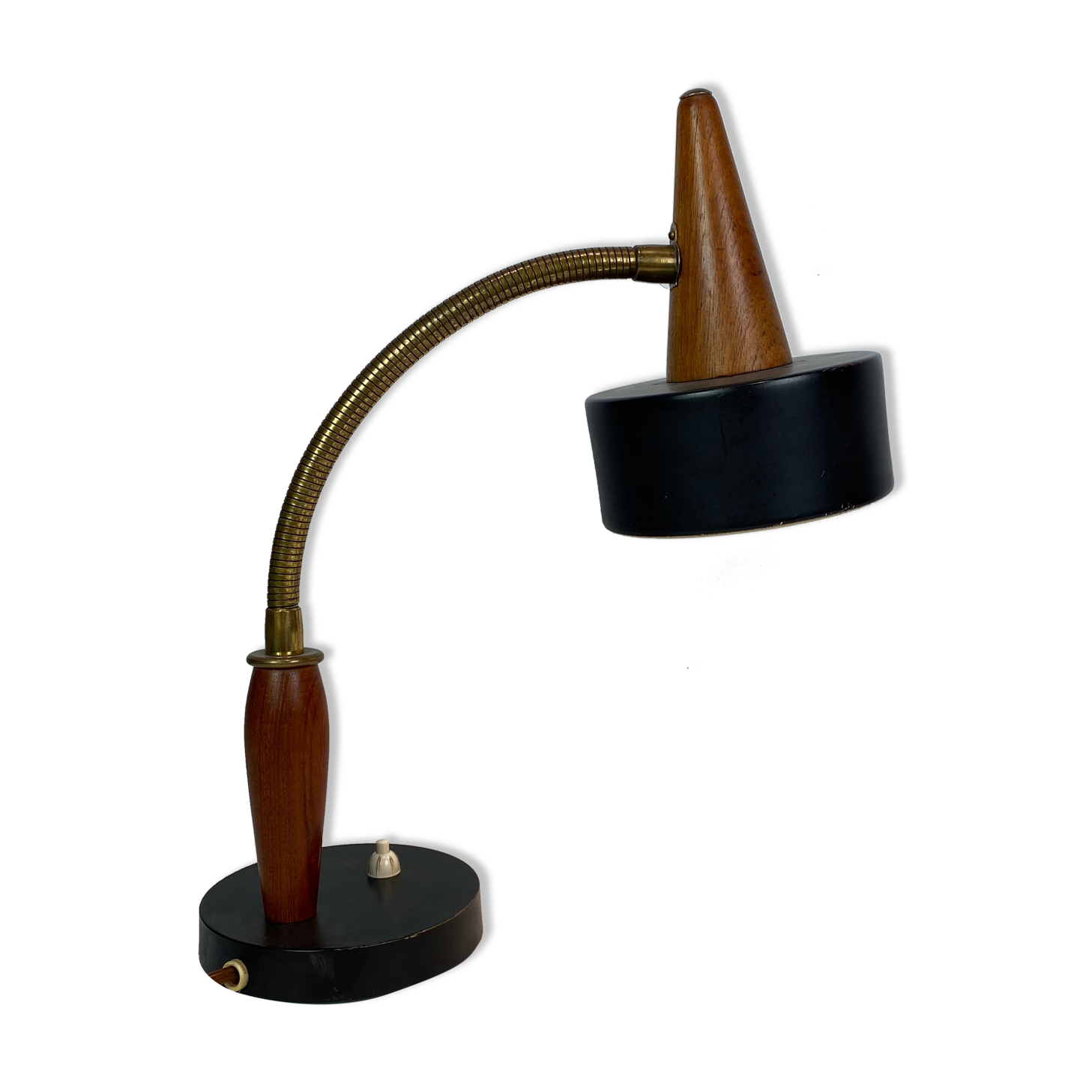 Table lamp of black metal and teak of Danish design, 1960s