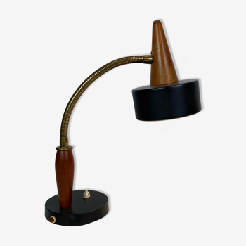 Lampe de table en métal noir et teck de design danois, années 1960