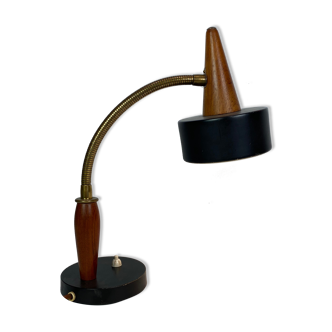 Table lamp of black metal and teak of Danish design, 1960s