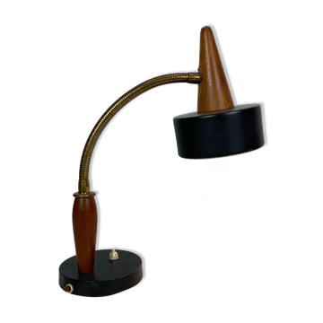 Table lamp of black metal and teak of Danish design, 1960s