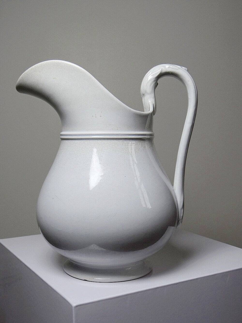 Antique white earthenware toilet jug from Pexonne, France