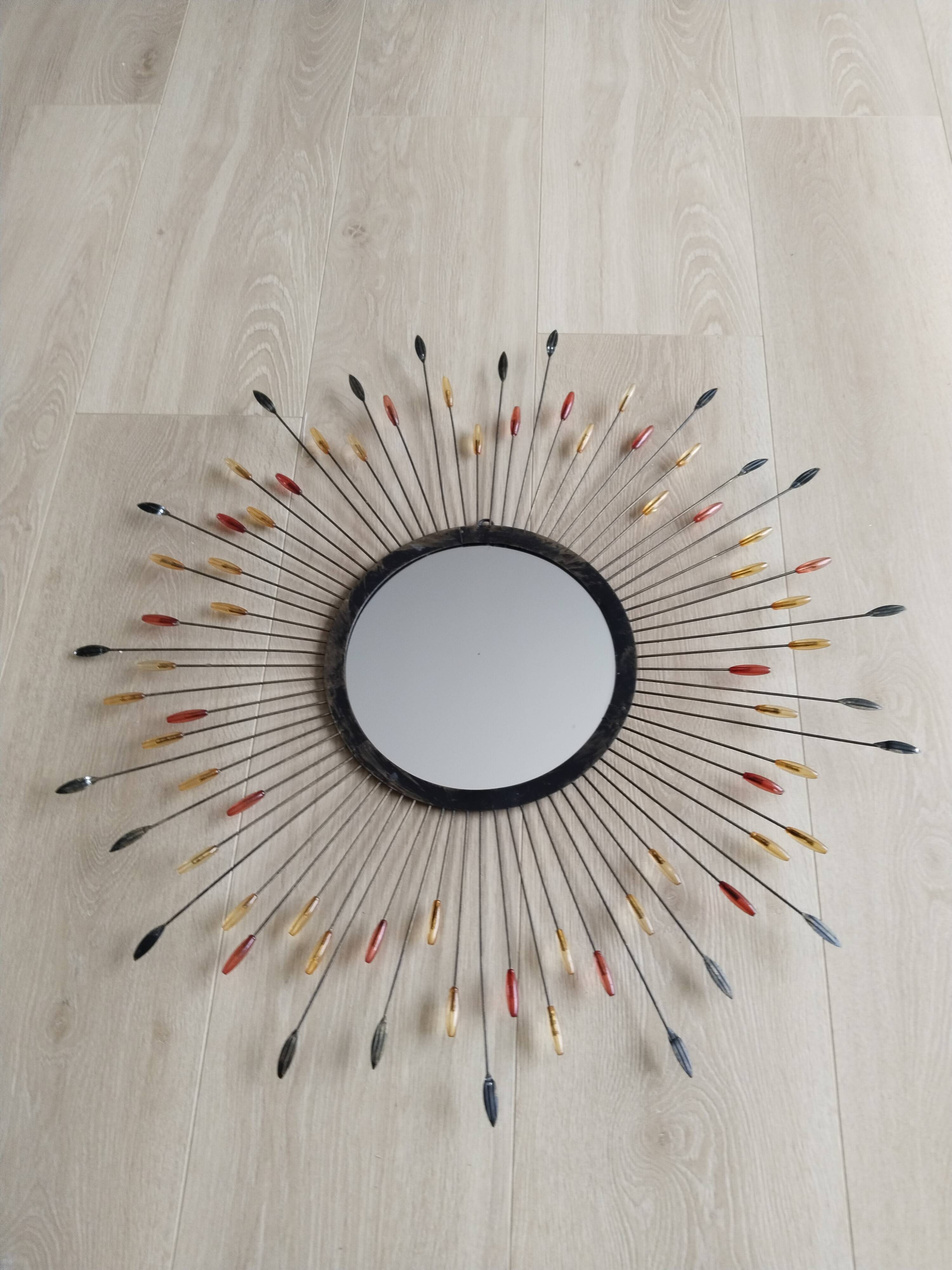 Metal sun mirror, vintage French, 66 cm