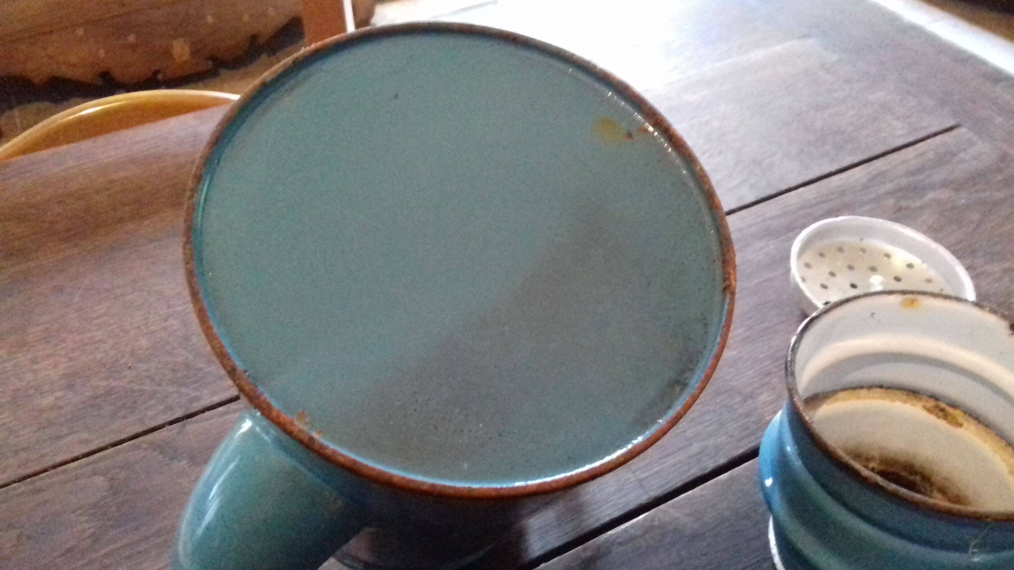 Blue enamelled coffee maker floral pattern