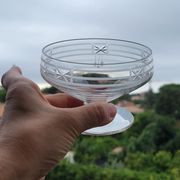 9 old champagne glasses in cut crystal and engraved art deco