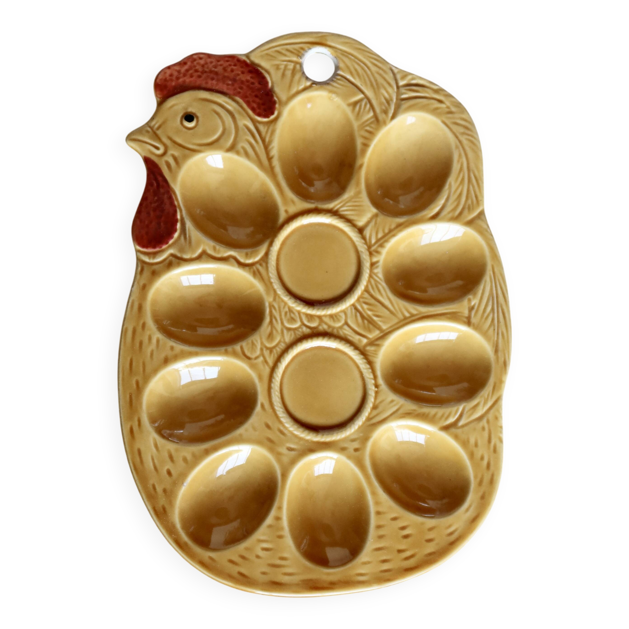 Vintage earthenware egg holder - Hen shape