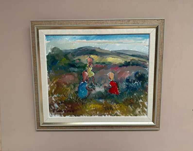 Original Swedish Oil on Canvas - "Children Playing" by Nils Sewerin (1920-1985) - Signed - Vintage and Framed - 77 × 66 cm (30.3" × 26")