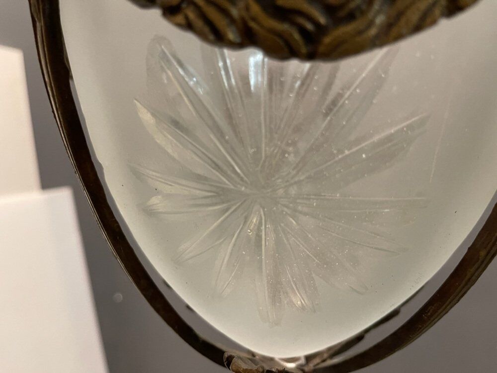 Bronze etched glass light pendants, 1970