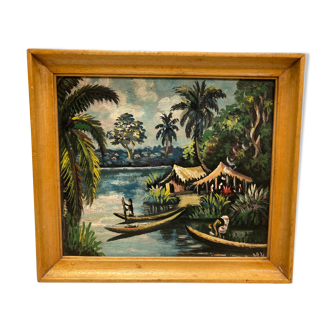 African canoe painting on flower