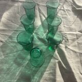 7 water glasses in green glass advertising vintage Lesieur oil