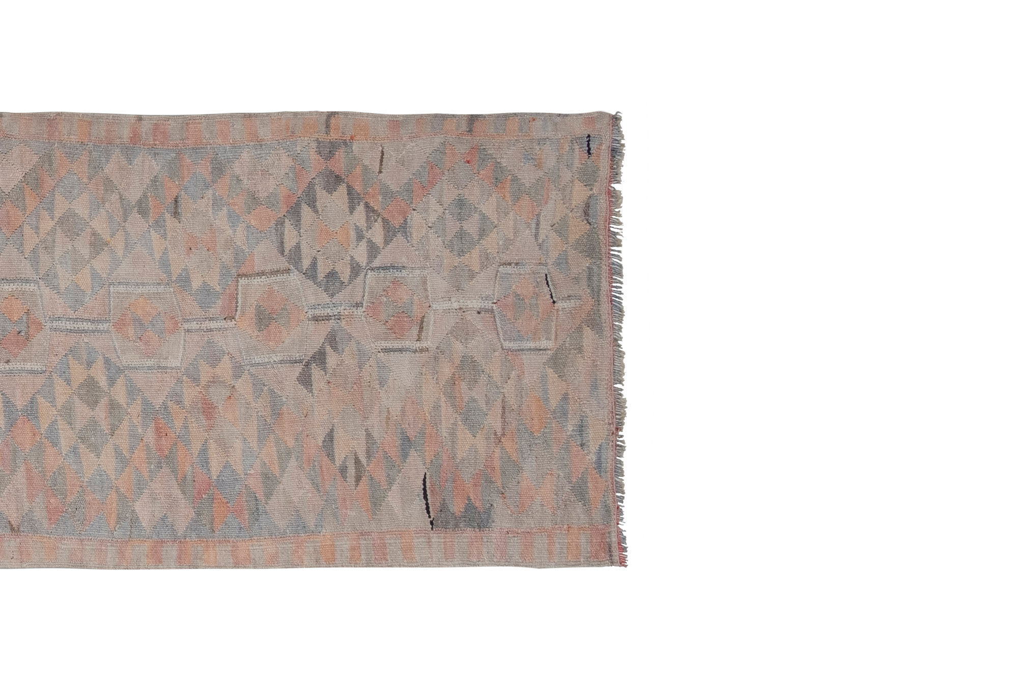 Large Vintage Bohemian Faded Color Kilim Tapestry Runner Rug, 1970s 89 x 298 cm