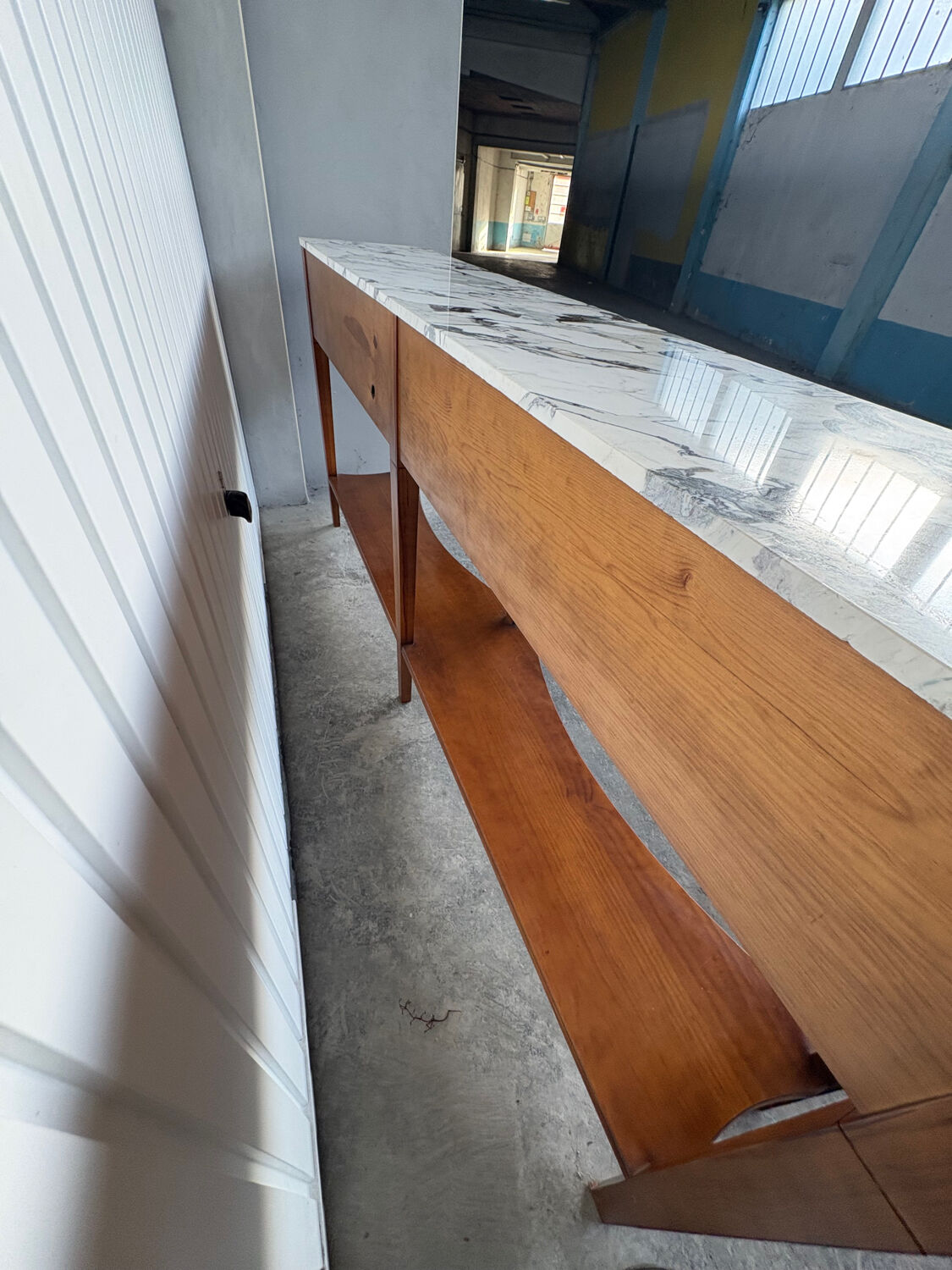 Large console in Calacatta Viola marble & solid cherry wood.