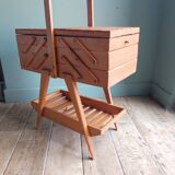 Sewing box worker wood feet compass vintage Scandinavian design