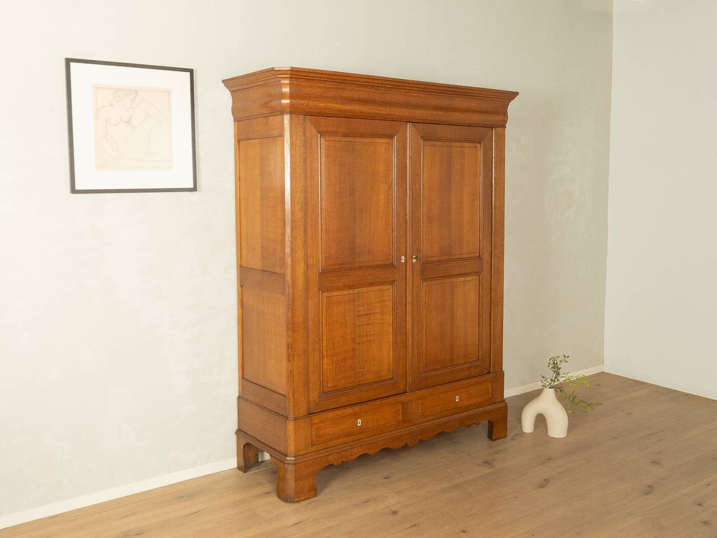 Classic antique wardrobe made of oak, pre-1900