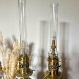 Pair of Napoleon III bronze and glass lamps