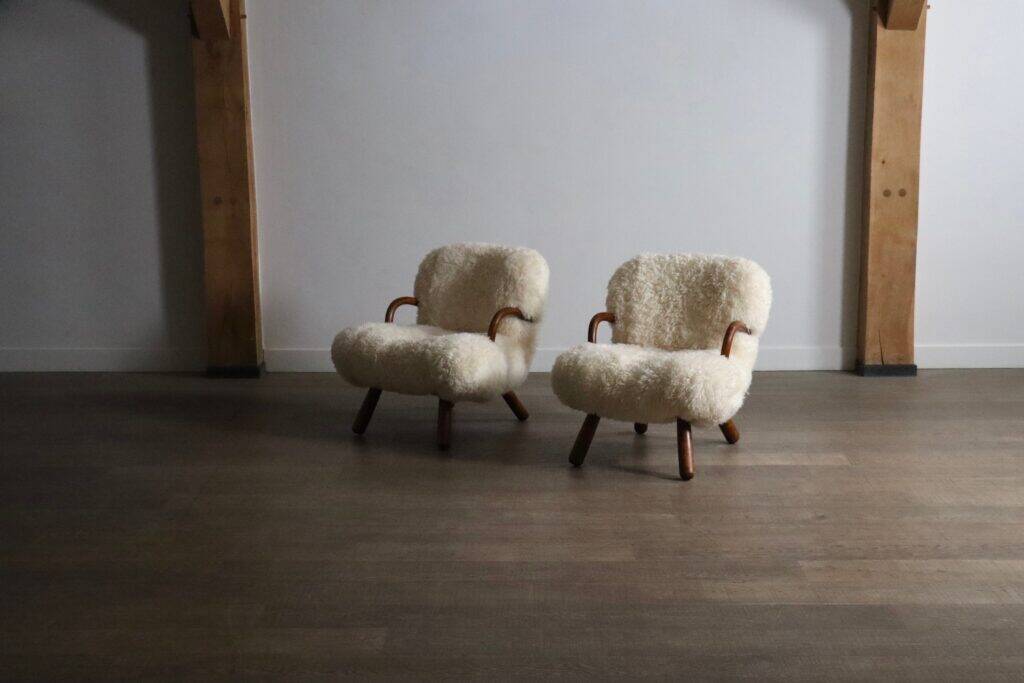 Pair of early edition Clam Chairs by Arnold Madsen for Madsen & Schubell, Denmark 1944