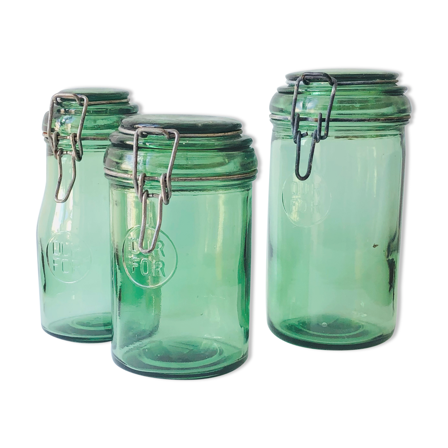 Trio of Durfor glass jars