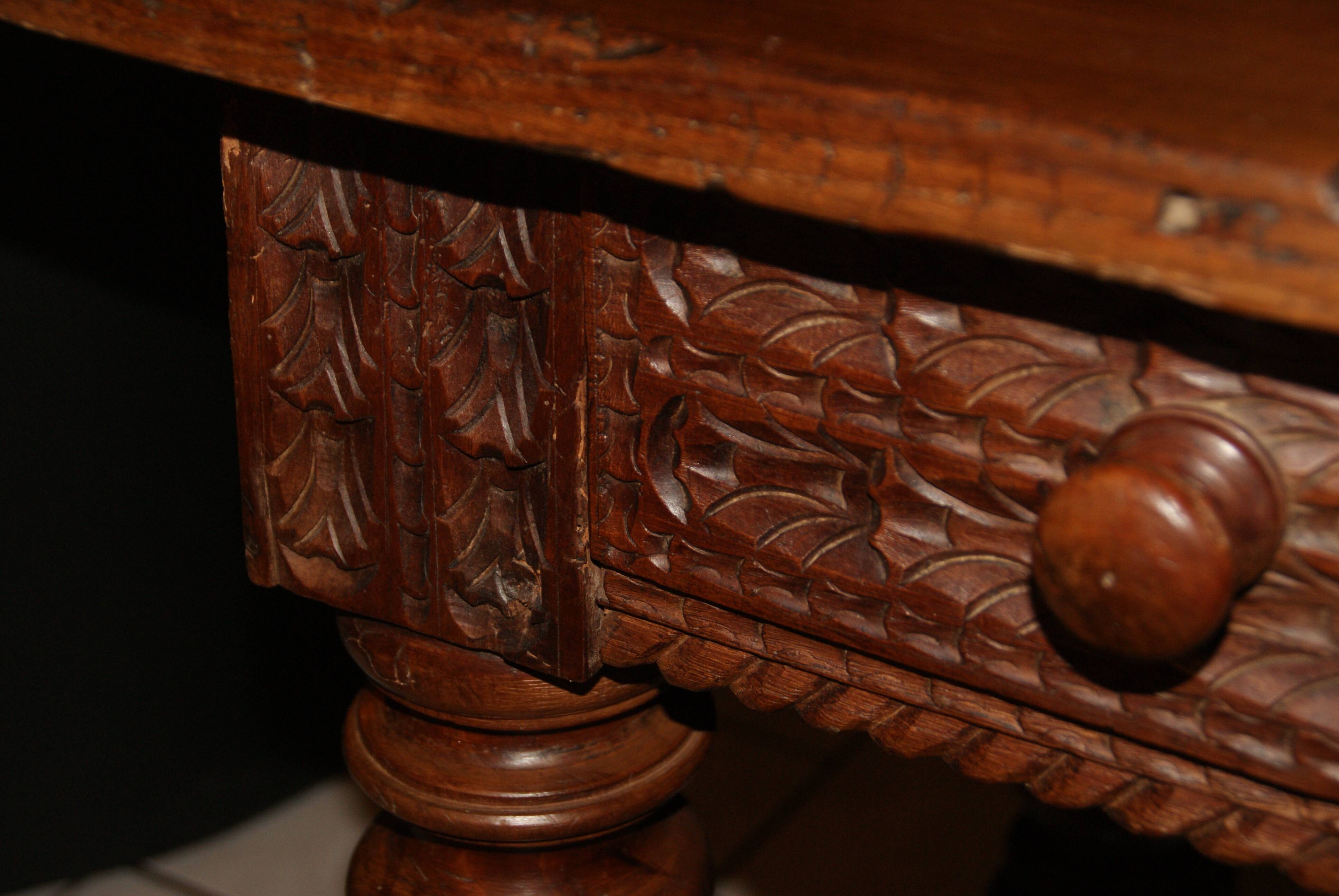 SAVOYARD CHALET TABLE, carved, with two drawers, late 18th century