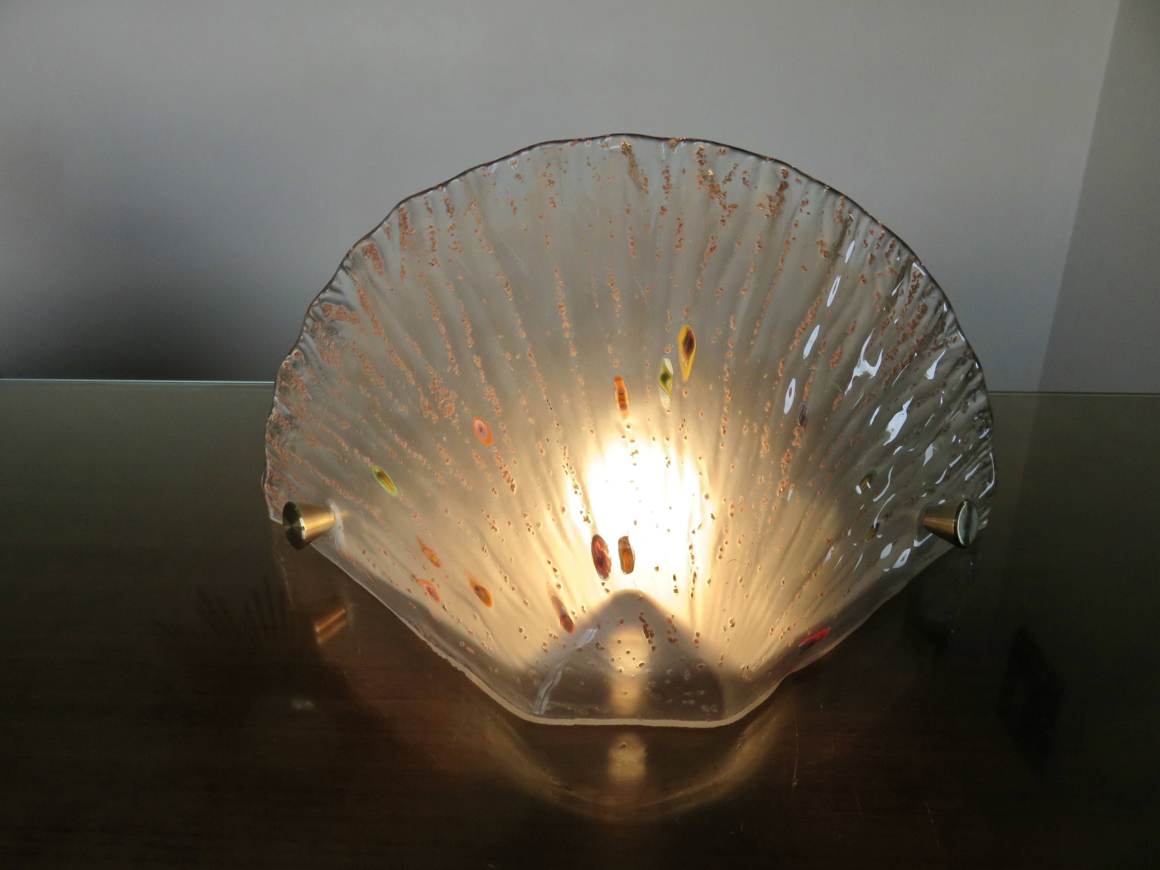 Murano glass wall light and brass cabochons 1970