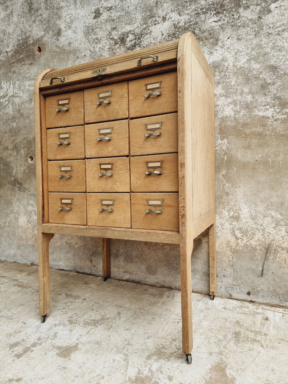 Antique roller shutter cabinet oak chest of drawers