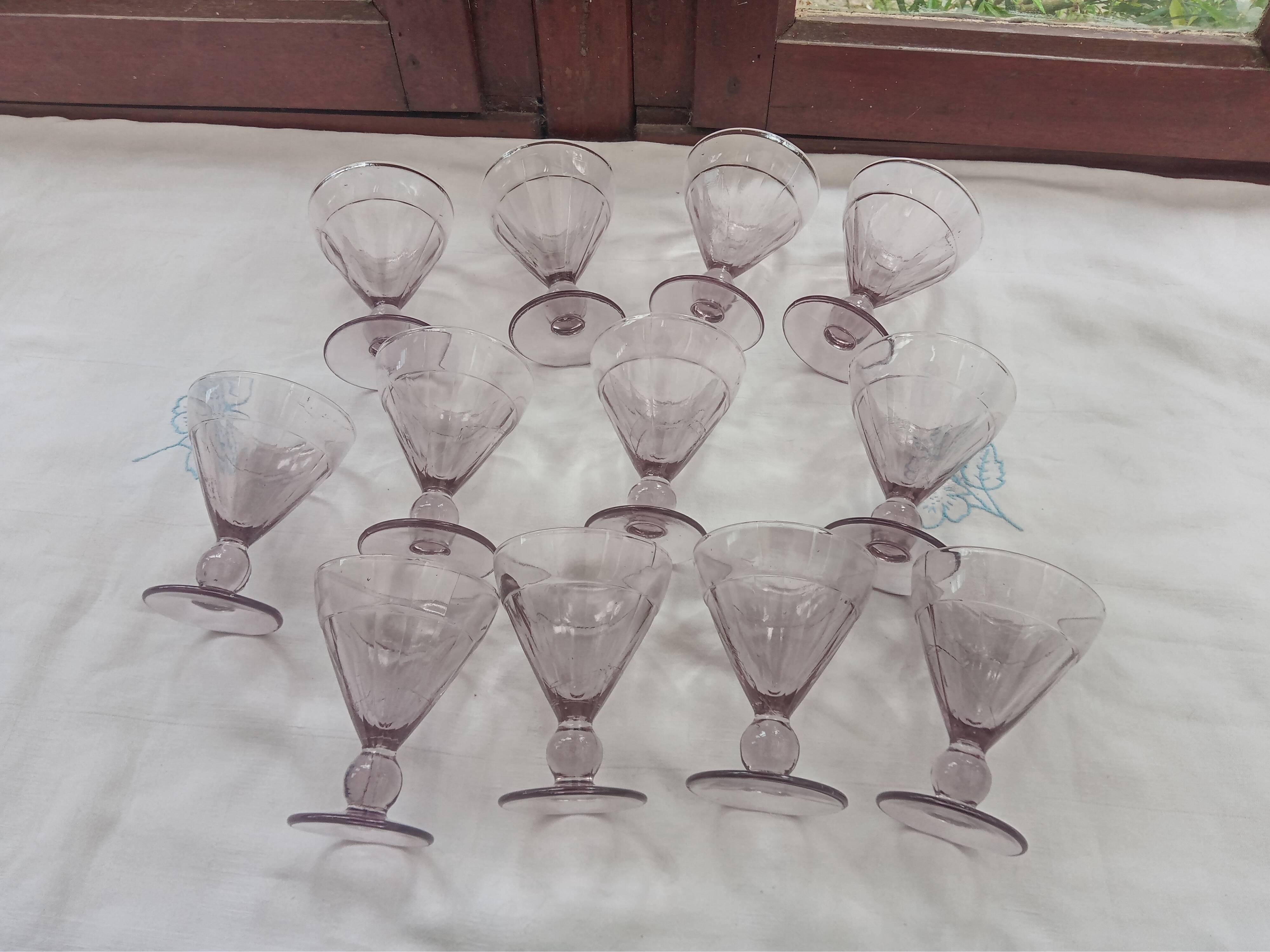 12 old bistro glasses