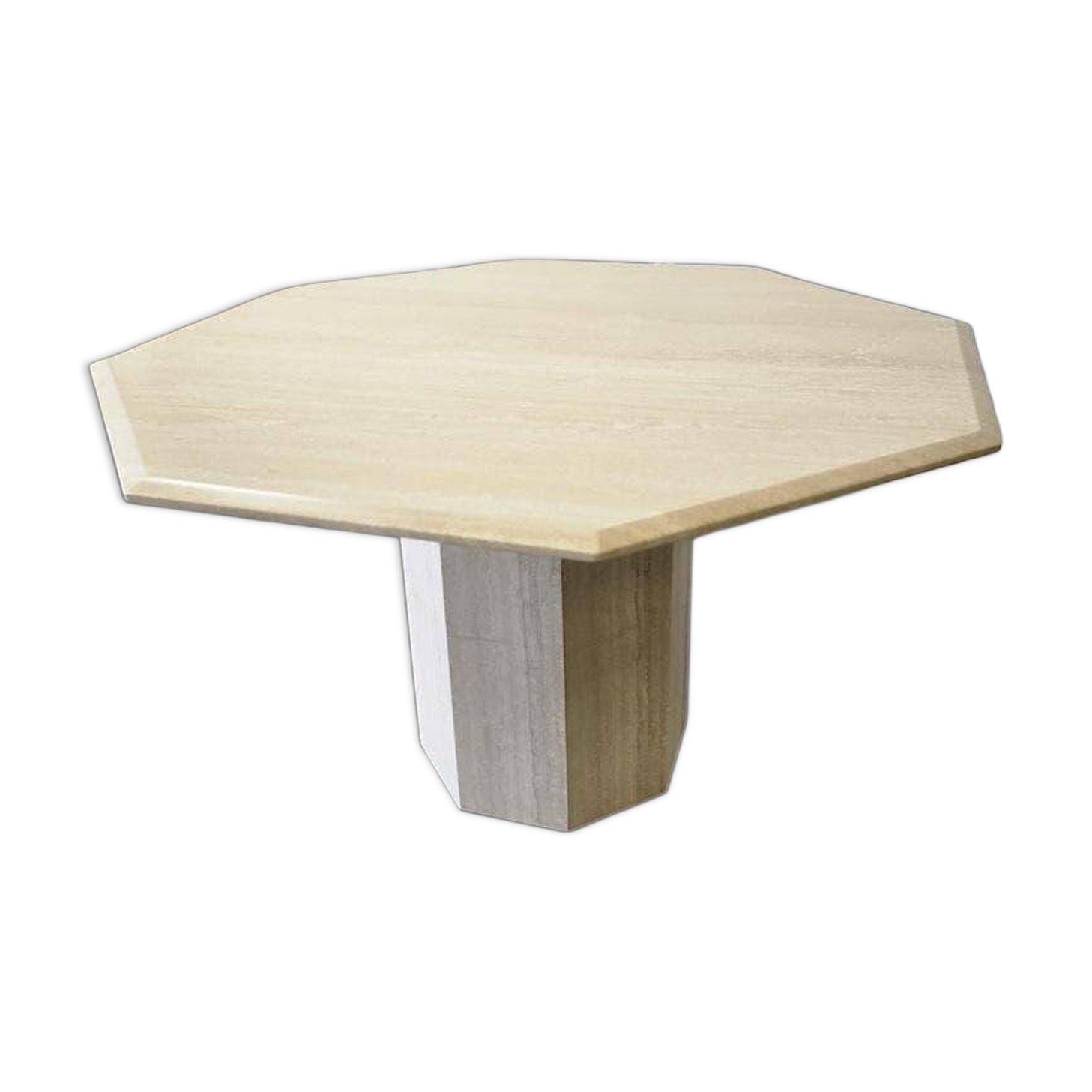 Table vintage octogonale en travertin / table à manger wabisabi