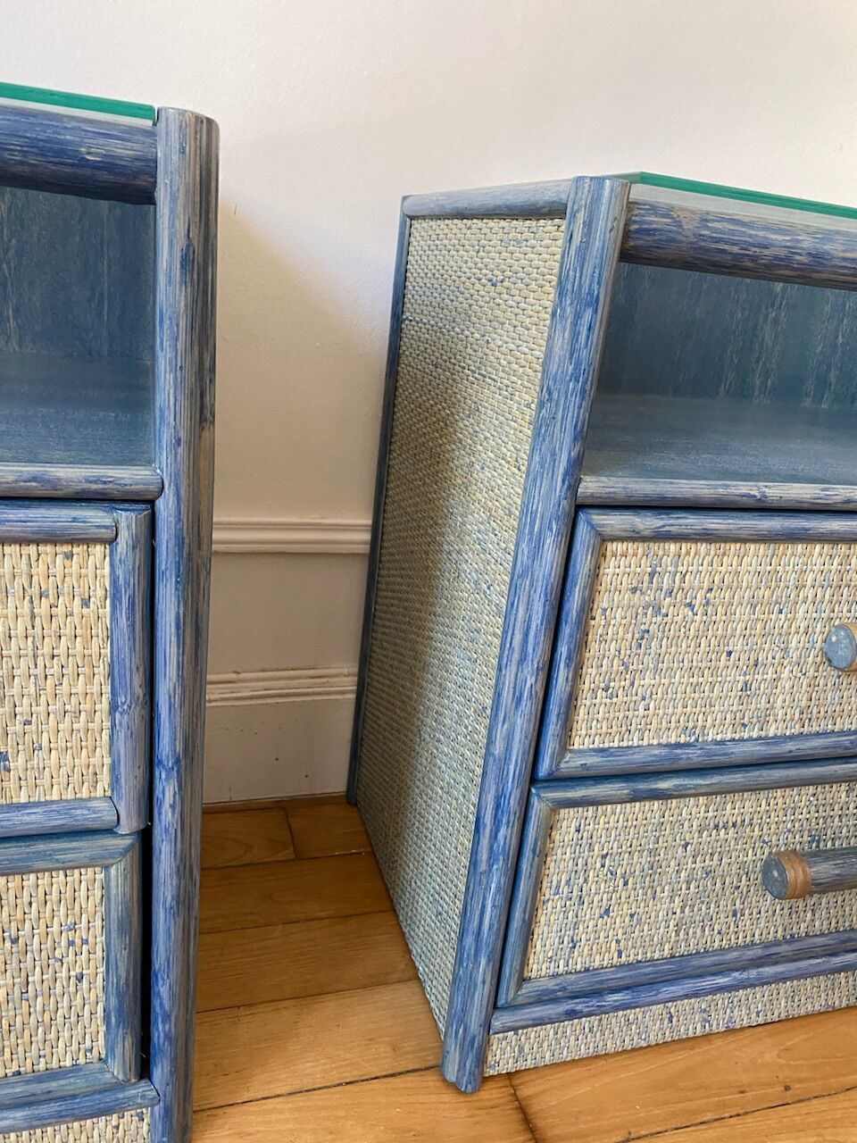 Pair of vintage rattan bedside tables