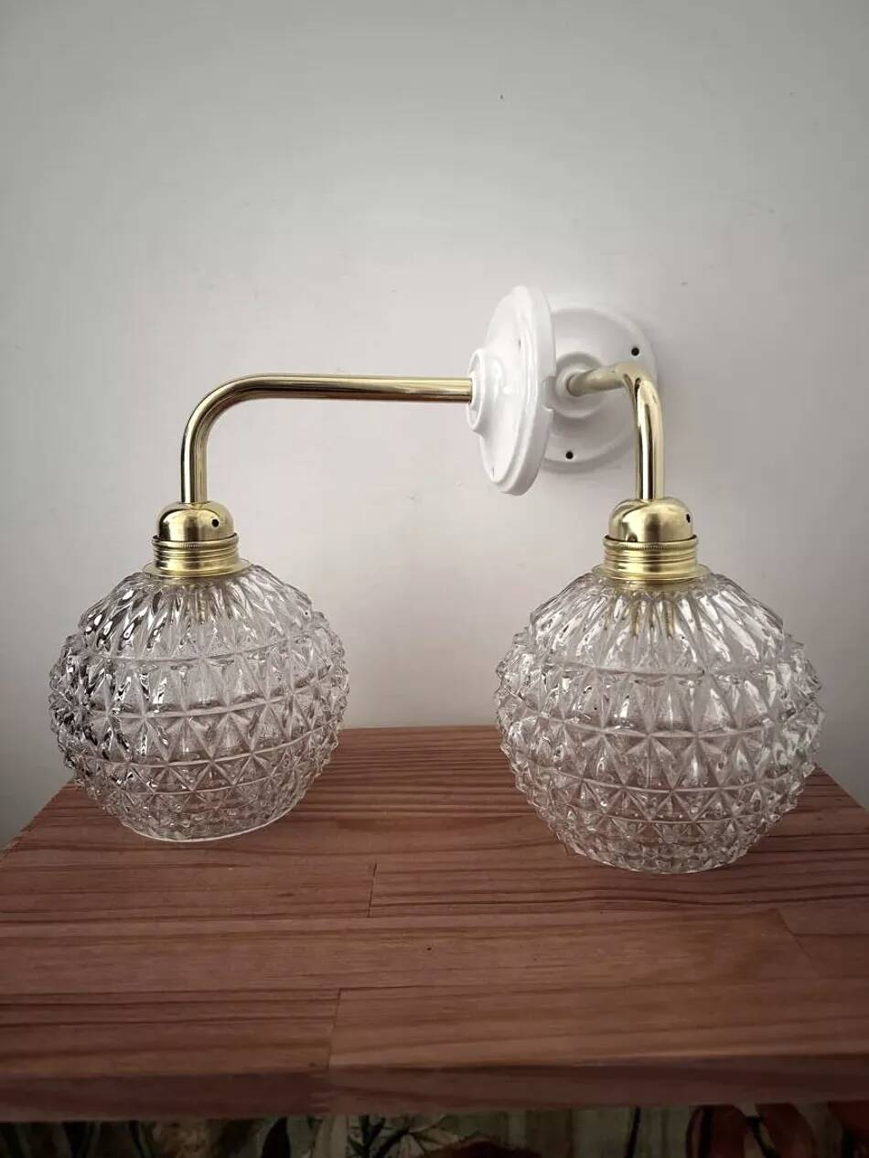 Pair of vintage wall lights in cut glass