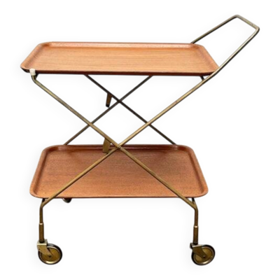 Desserte Bar Pliante en Teck et Métal Milieu du Siècle par Silva Danemark, années 1960