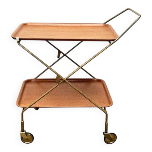 Desserte Bar Pliante en Teck et Métal Milieu du Siècle par Silva Danemark, années 1960