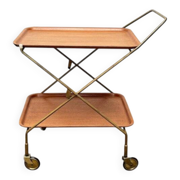 Desserte Bar Pliante en Teck et Métal Milieu du Siècle par Silva Danemark, années 1960