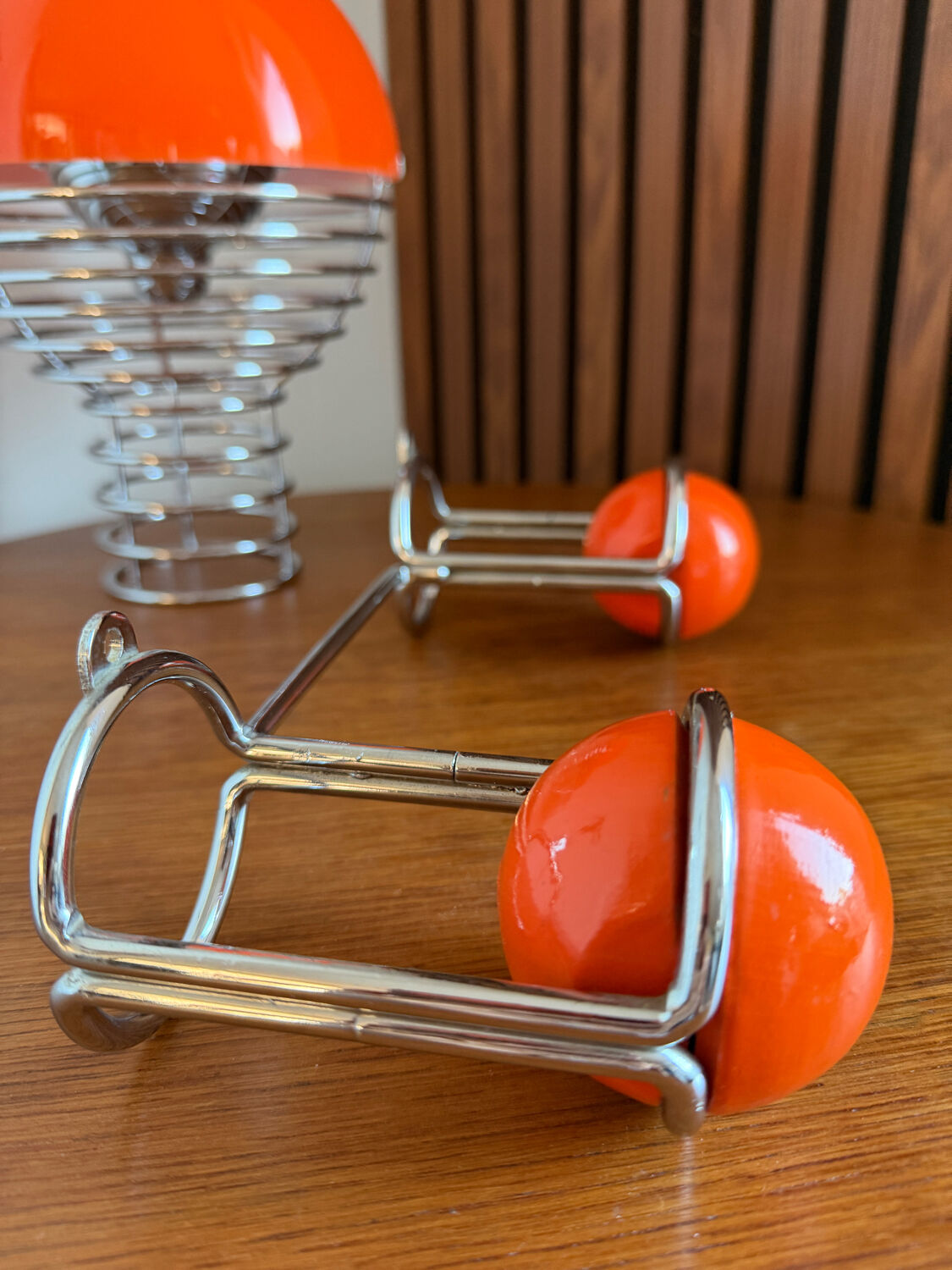 Patère double "Boule" Orange & Chrome  Space Age