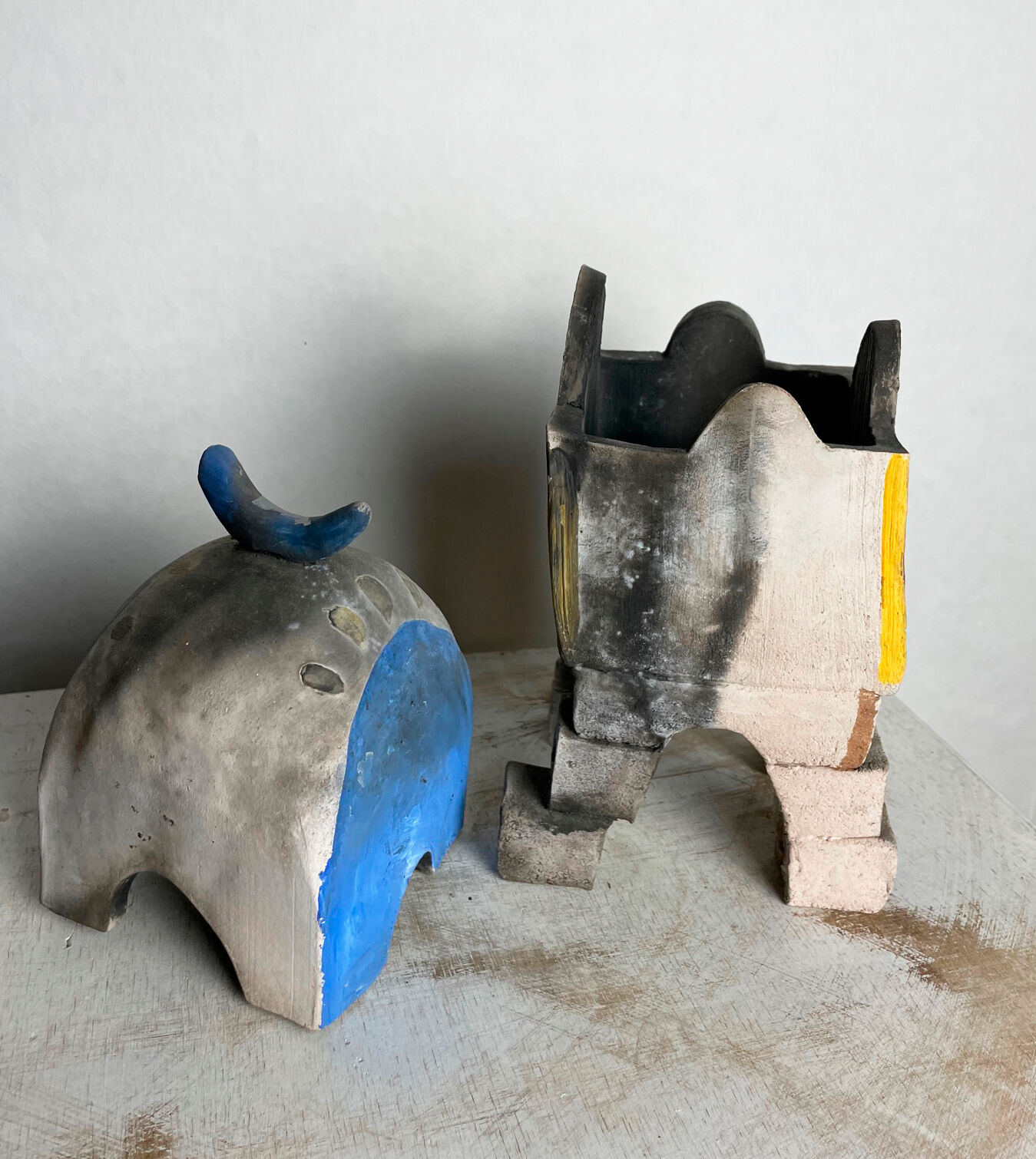 Surrealist box in painted terracotta