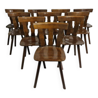 10 vintage bistro chairs in solid oak wood