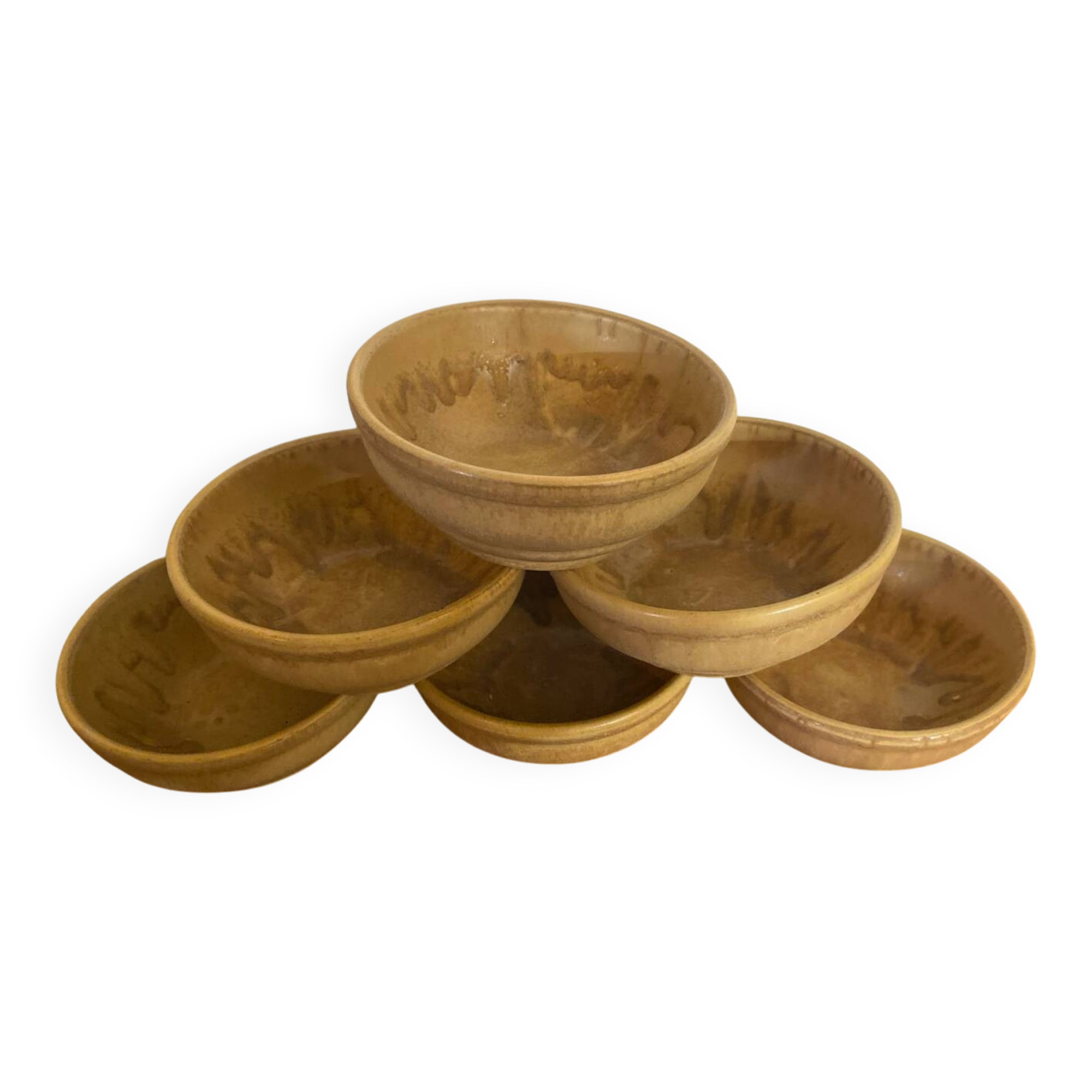Set of 6 vintage rhodaceram ceramic bowls, beige and brown