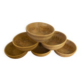 Set of 6 vintage rhodaceram ceramic bowls, beige and brown