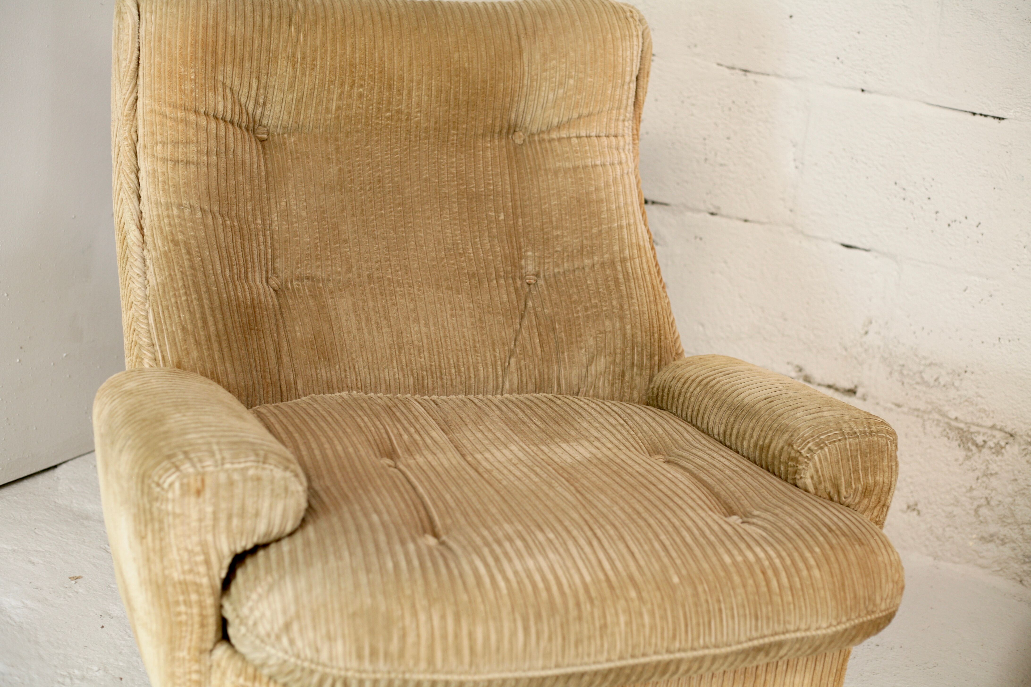 Pair of armchairs by michel cadestin, airborne edition, fiberglass and beige velvet, circa 1970