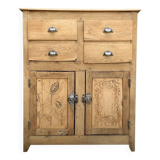 Parisian art deco sideboard in solid raw wood with pyrographed decorations, 1929