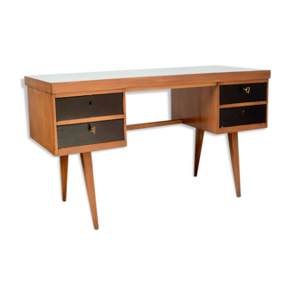 Bureau à pieds compas en bois
