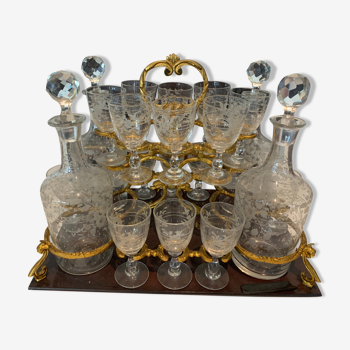 Cave a liqueur complète, coffret Napoléon III en marqueterie XIXè siècle