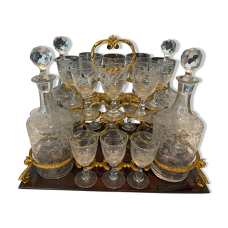 Cave a liqueur complète, coffret Napoléon III en marqueterie XIXè siècle