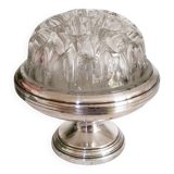 Flower pick with silver metal and glass pedestal, table centerpiece