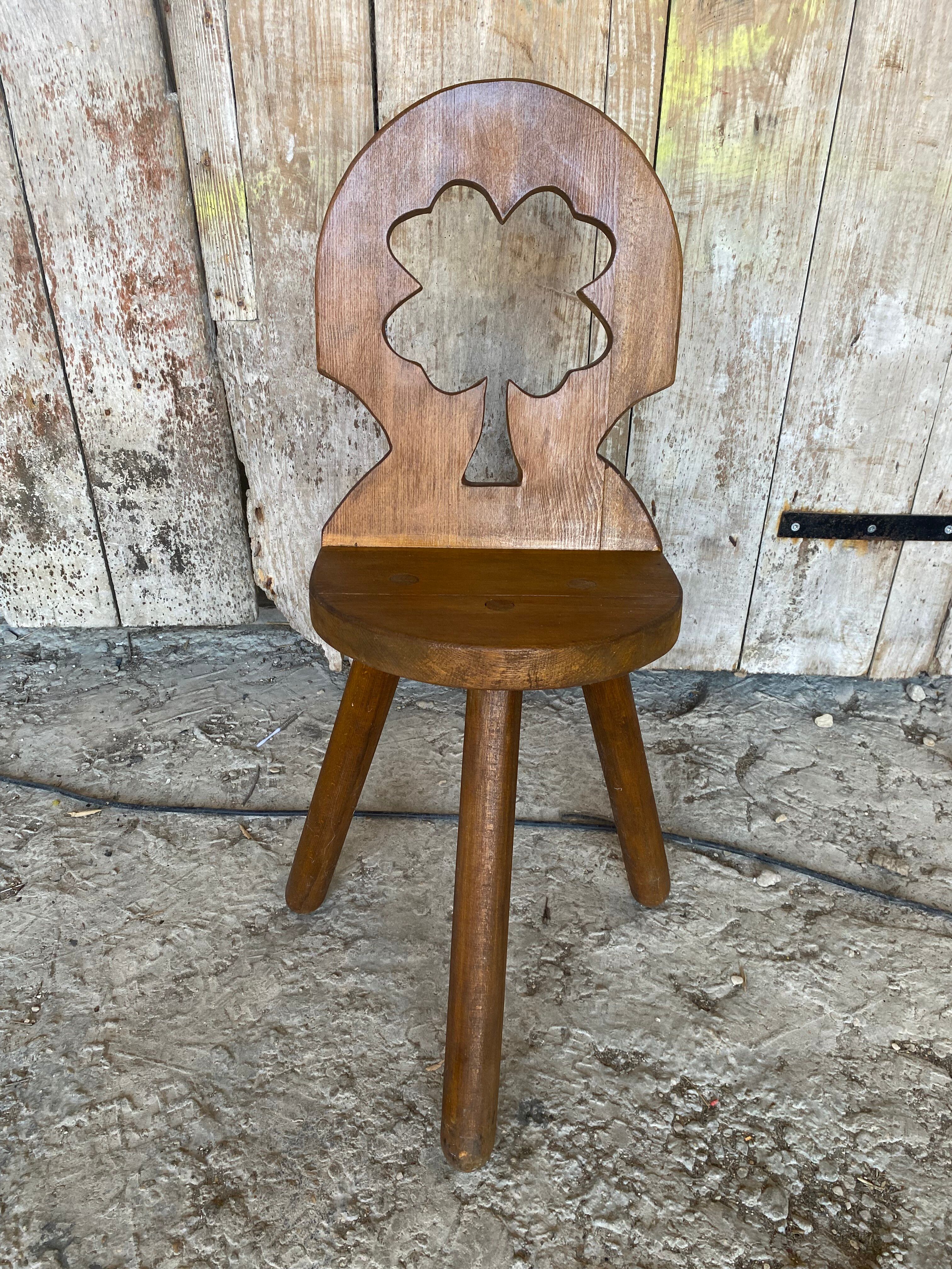 Vintage Brutalist Handmade Tripod Solid Wood Chair