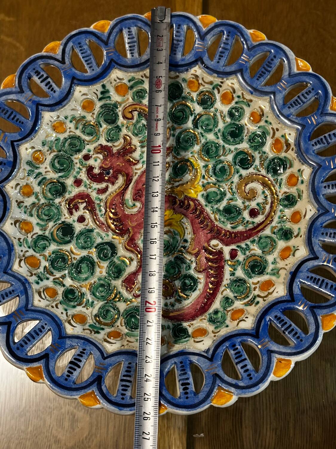 Plate / Ashtray in Massé Frères Earthenware - Relief Decoration of Dragon and F